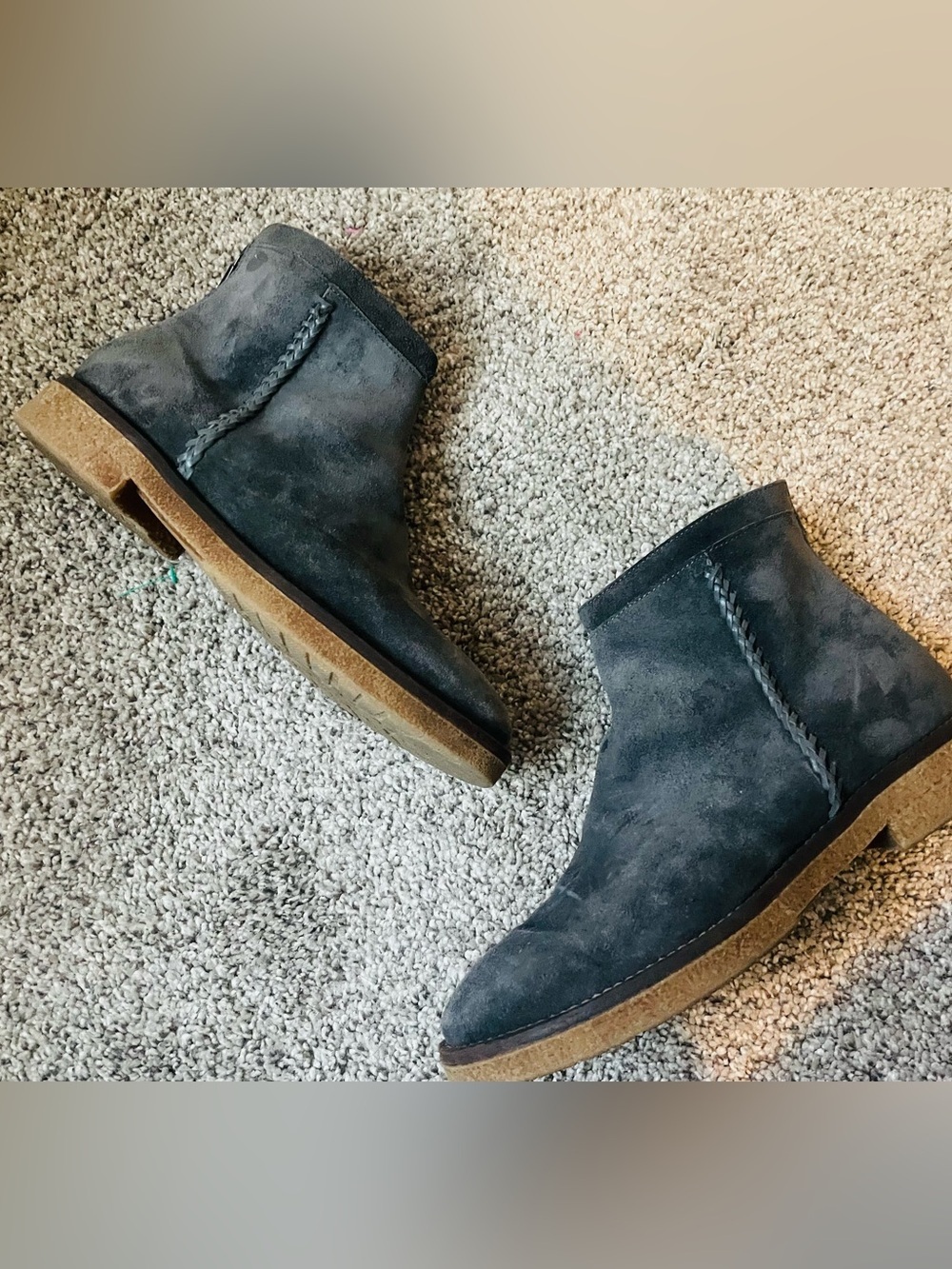 Italeau Suede Braided Ankle Boots in Charcoal